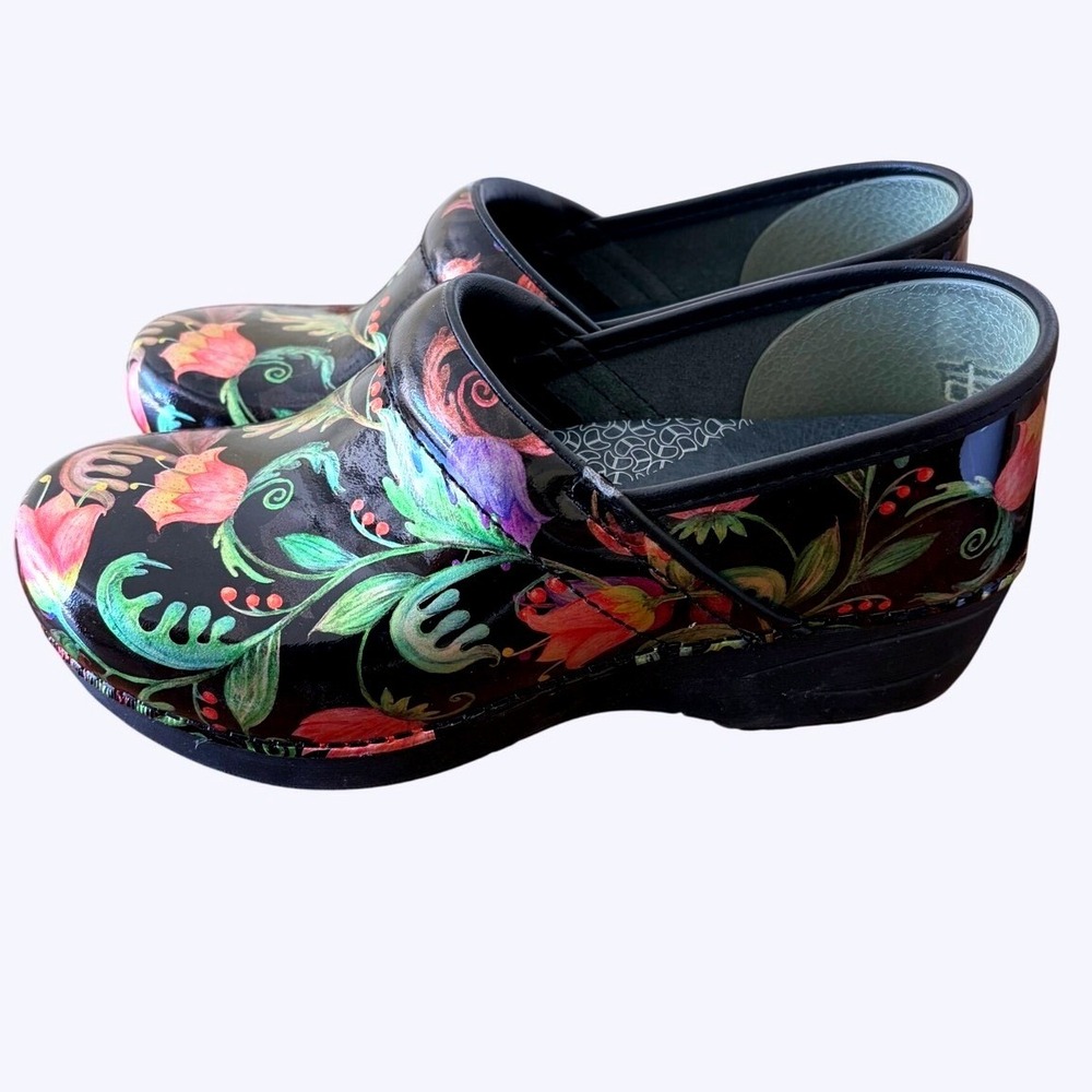 Dansko XP 2.0 Floral Patent Leather Professional Clogs Black Multi 39 US 8.5-9 - Picture 3 of 7